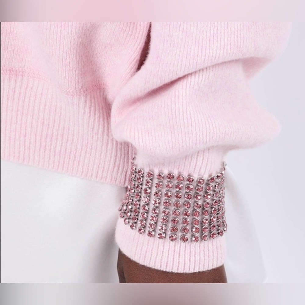 Alexander Wang Crystal Cuffs Wool Pullover XS in light Pink